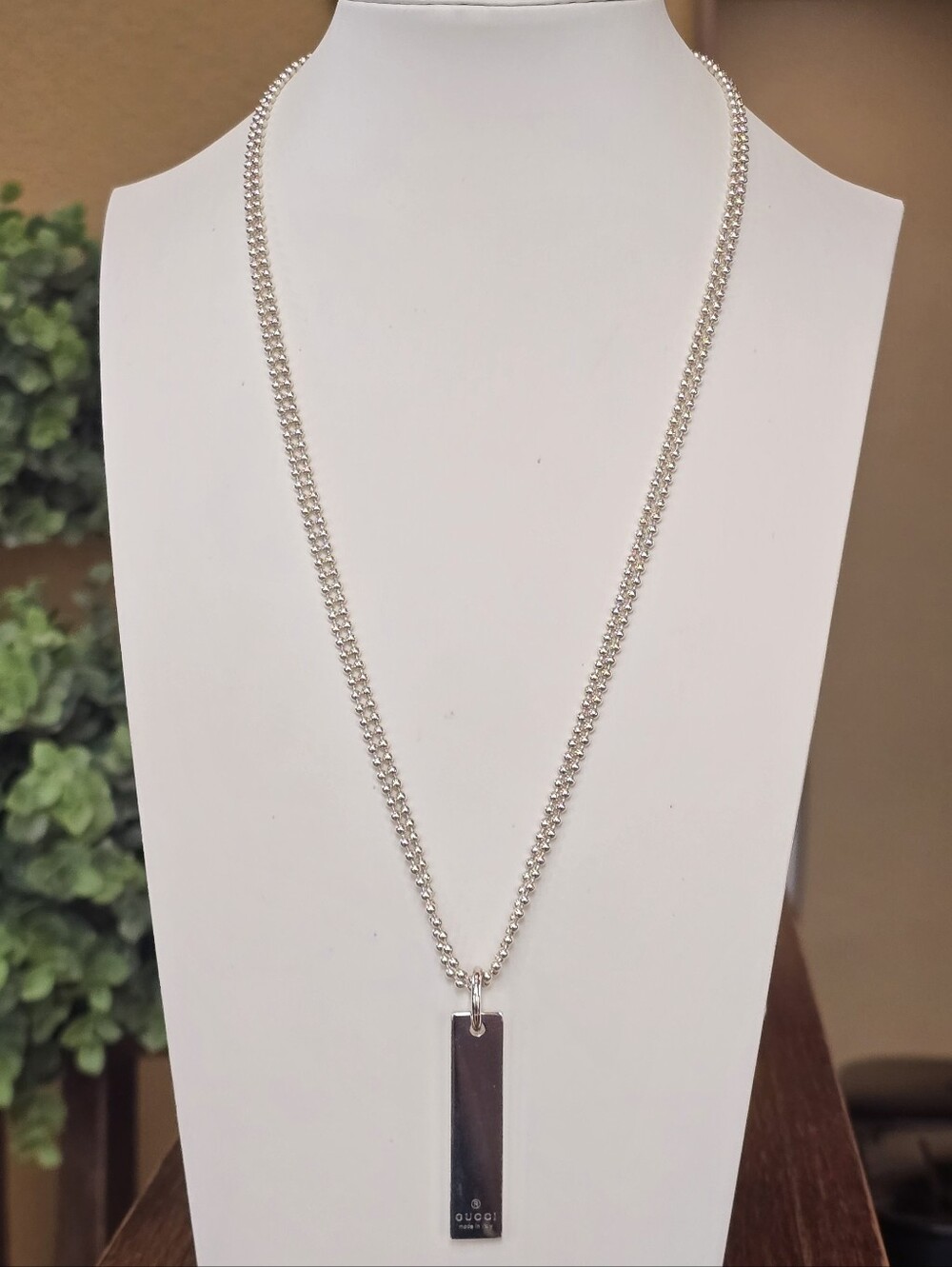 Gucci Dog Tag Pendant Sterling Silver Double Bead Chain Necklace - Picture 8 of 8